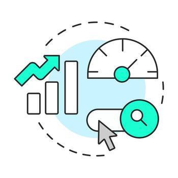 SEO multi color concept icon. Statistical chart, meter. Metric analysis, web search. Round shape line illustration. Abstract idea. Graphic design. Easy to use in presentation, infographic vector