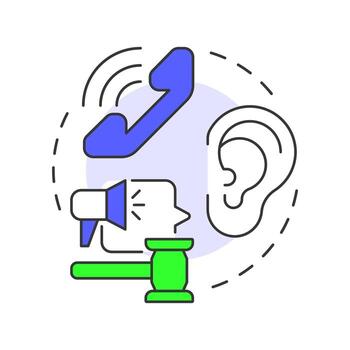 Right to be heard multi color concept icon. Attention to consumer feedbacks. Legal customer protection. Round shape line illustration. Abstract idea. Graphic design. Easy to use in booklet vector