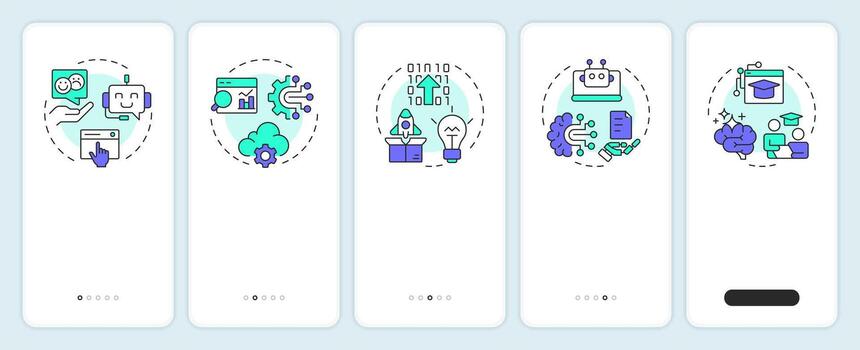 Digital transformation pillars onboarding mobile app screen. Walkthrough 5 steps editable graphic instructions with linear concepts. UI, UX, GUI vector