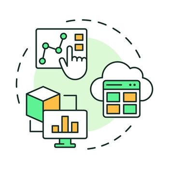 Digitalization multi color concept icon. Data analysis, statistics. Cloud technology. Round shape line illustration. Abstract idea. Graphic design. Easy to use in infographic, presentation vector