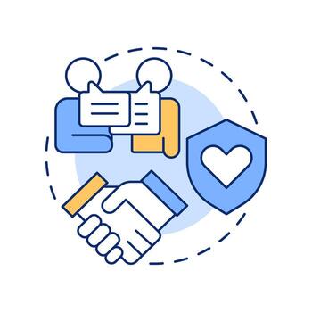 Needs multi color concept icon. Social communication, conversation. Friendship trust, partnership. Round shape line illustration. Abstract idea. Graphic design. Easy to use in booklet, blog post vector