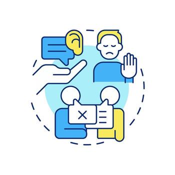 Avoid interrupting multi color concept icon. Arguing misunderstanding. Social communication. Round shape line illustration. Abstract idea. Graphic design. Easy to use in booklet, blog post vector