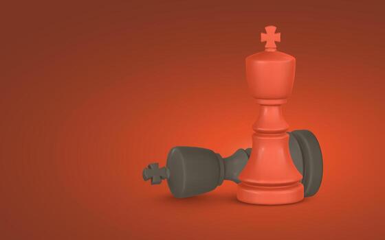 Chess Victory Concept With Red King Standing and Black King Fallen on Gradient Background. Strategy, Power, and Success Metaphor in 3D Style. Illustration vector