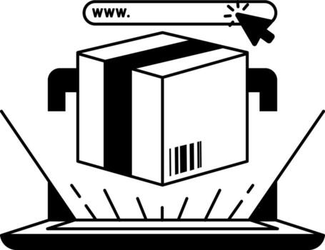 black and white illustration of A box in front of a computer screen vector
