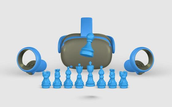 Virtual reality chess game setup with pieces vector