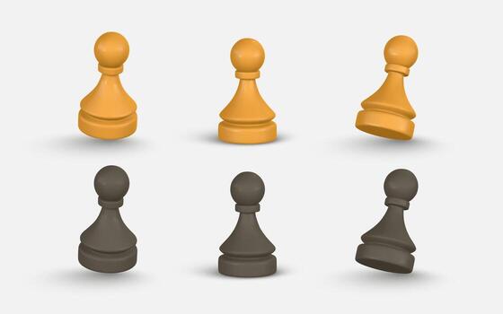 Chess Pieces, Pawn Icons, Strategy Game Symbols In 3D Style With Shadows On White Background. Minimal Isometric Look. Illustration vector