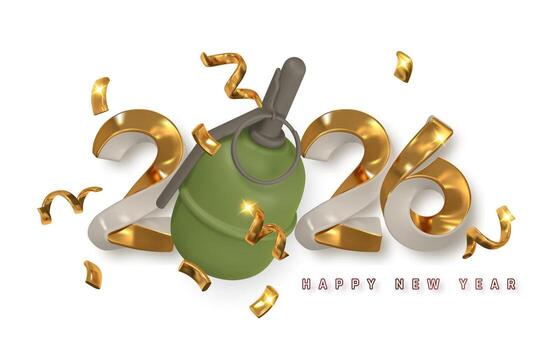 Happy New Year 2026 Creative Design With Golden Numbers, Confetti And Explosive Countdown Concept, Symbolizing Energy And Impact In Festive Party Style Illustration vector