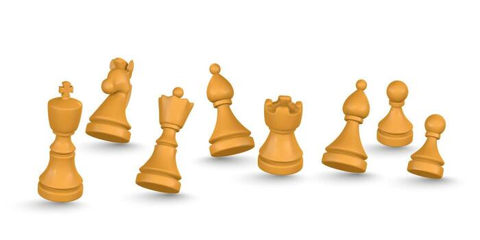 Chess Pieces 3D Render with Realistic Shadows and White Background, Perfect for Strategy, Logic, and Game Concepts. Illustration vector