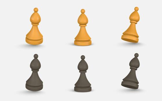 Chess Strategy And Decision Concept Featuring Realistic Gold And Black Bishop Pieces In Multiple Angles. Useful For Game, Planning, And Tactics Themes. Illustration vector