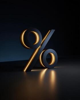 Stylish illuminated percent symbol against dark background photo