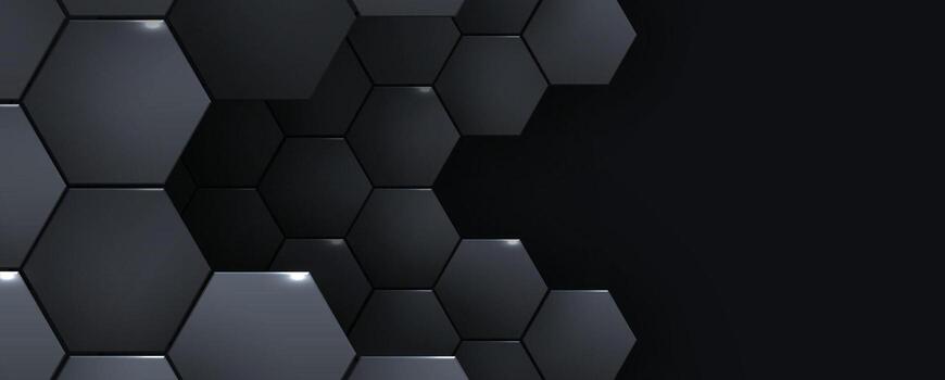 black and white hexagon technology background with a black background vector