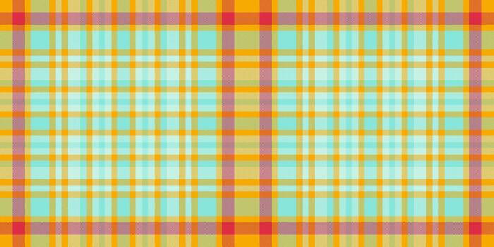 Vibrant plaid pattern featuring crisscrossing lines in turquoise, yellow, orange, and red. Use as backdrop, fabric design, or element for creative projects. vector