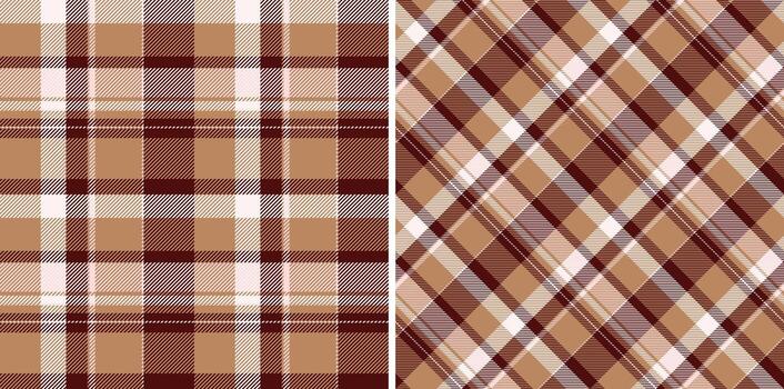 Elegant plaid patterns in earthy tones. Versatile design featuring two distinct styles classic horizontal and dynamic diagonal checks. Perfect for autumnal fashion, home decor, or textile projects. vector