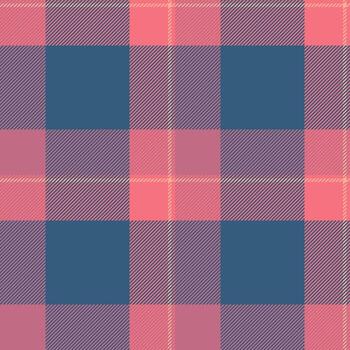 Fashioned pattern check background, surface seamless textile. Layered texture plaid fabric tartan in red and cyan colors. vector