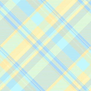 Pastel plaid background featuring a textile pattern with blue, yellow, and light blue intersecting lines. Ideal for backdrops, templates or designs for fabric and print projects. vector
