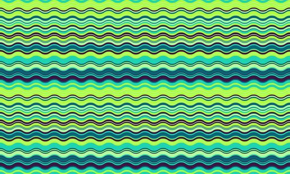 Vibrant, wavy stripes in teal, lime, and navy create an energetic, hypnotic pattern. Perfect for backgrounds, textiles, or website design, this abstract image evokes movement and fluidity. vector