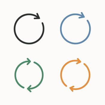 sencillo Delgado línea circulo flecha icono conjunto en cuatro diferente colores vector