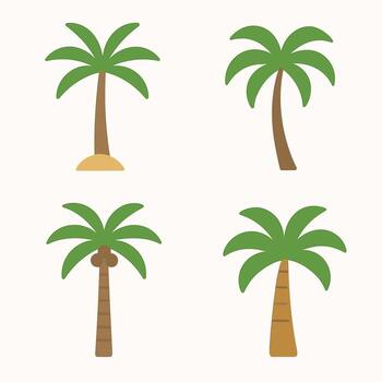 Simple Flat Style Assorted Palm Tree Element Illustration Set vector