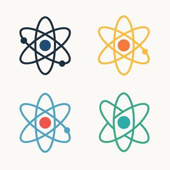 Flat Style Four Colorful Atom Structure Model Isolated on White Background vector