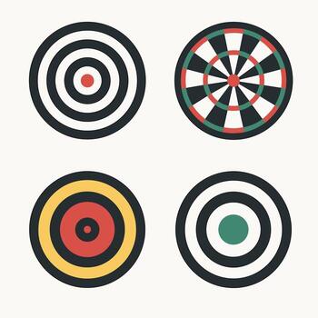 Minimalist Flat Dartboard Target Bullseye Icon Set Collection Design Elements vector
