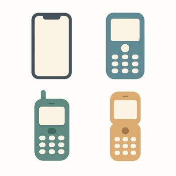 Flat Simple Mobile Phone Evolution and Different Generations Device Set vector
