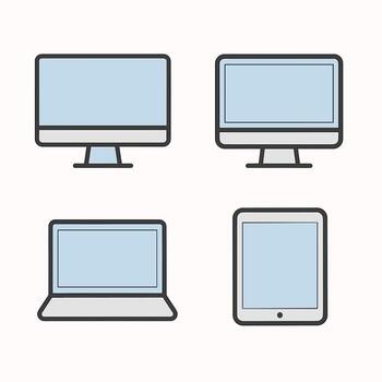Minimalist Outline Desktop Mobile Device Technology Gadget Icon Set vector