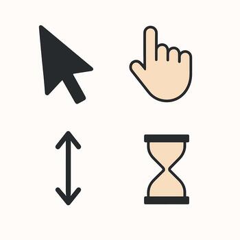 sencillo línea estilo conjunto de ratón cursor y reloj de arena íconos elemento vector