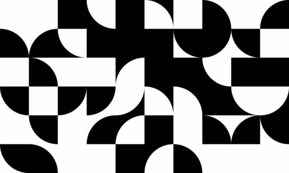 Abstract monochrome geometric pattern. Stylish black and white design featuring circles and squares, ideal for modern backgrounds, website banners, or print media. vector