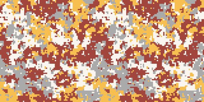 resumen digital camuflaje modelo en apagado oro, rojo, gris, y blanco. Perfecto para textil diseño, moda, temática militar proyectos, o creando un atrevido, texturizado antecedentes. vector