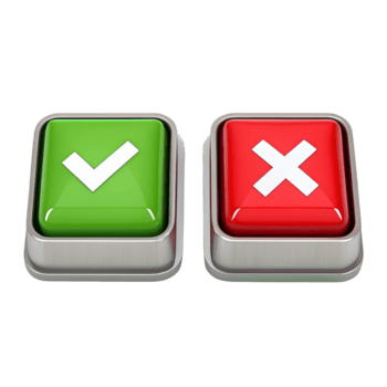 Shiny Green Checkmark and Red X Buttons 3D Rendered Choice Symbols for Decision-Making, User Interface, and Website Design png