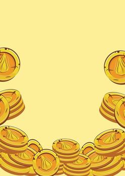 poster with yellow coins presented individually and in stacks of different sizes with autumn design of long pumpkin shape on yellow background vector