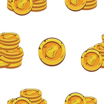 pattern with yellow coins presented individually and in stacks of different sizes with autumn design of oval pumpkin vector