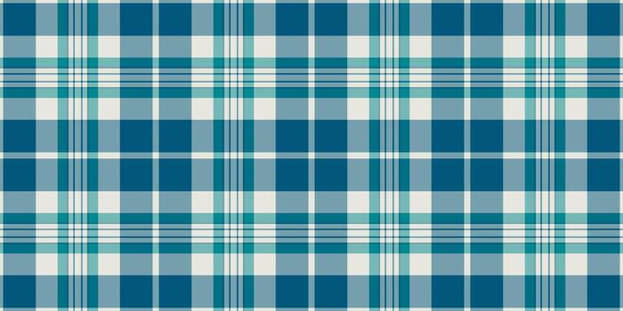 latín sin costura cheque tartán, pasatiempo textil antecedentes modelo. parte tartán textura tela en cian y blanco colores. vector