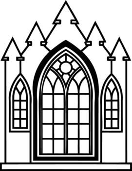 gótico ventana arquitectura ilustración con puntiagudo arcos y manchado vaso diseño vector