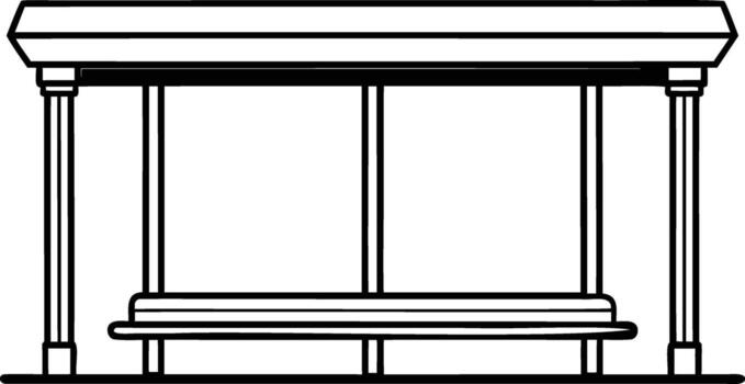 Minimalist bench design with three sections and classical columns, black and white line art vector