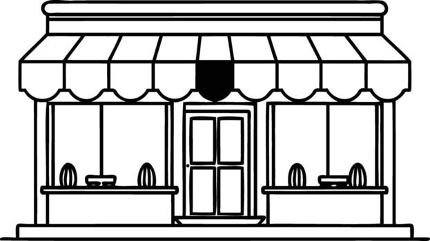 sencillo escaparate edificio con toldo y monitor ventana vector