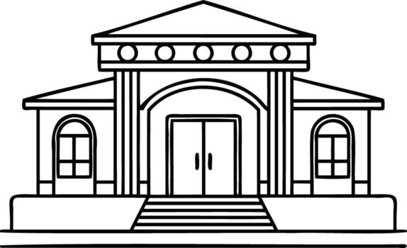 Neoclassical building line art with columns and arched entryway vector