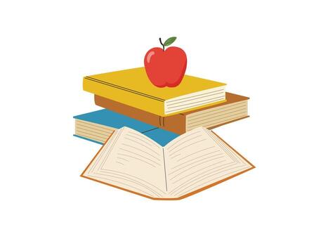 Stacked books with a red apple on top, learning concepts vector
