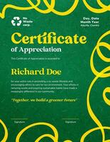 No Waste Certificate of Appreciation template