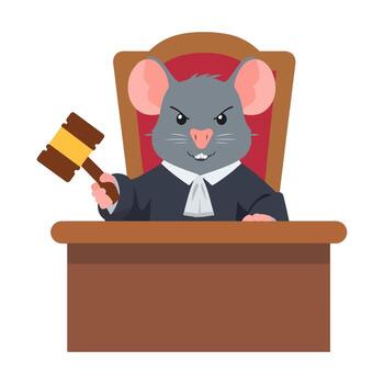 Chibi mouse judge hitting gavel on table vector