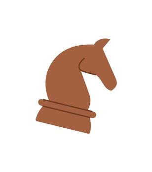 Flat chess knight sticker piece. Horse chess pawn for strategy and boardgame. Brown table game piece for chessboard, player activity, and recreation. Simple design, hobby concept, entertainment in vector