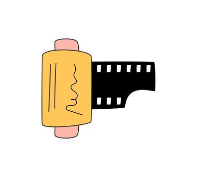 maravilloso retro cámara película pegatina garabatear con mano dibujado estilo. Clásico amarillo y negro gráfico como juguetón maravilloso elemento para y2k nostálgico diseño y creativo etiqueta usar. vector