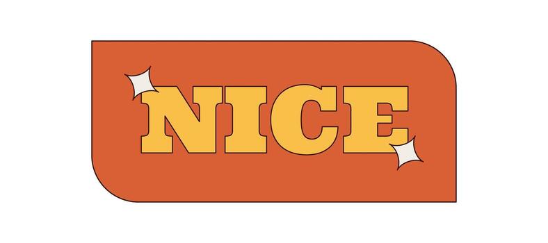 Groovy retro sticker with yellow typography in a flat orange label. Happy and positive y2k mood as a groovy element for trendy fun style, ideal for playful creative pop design. vector