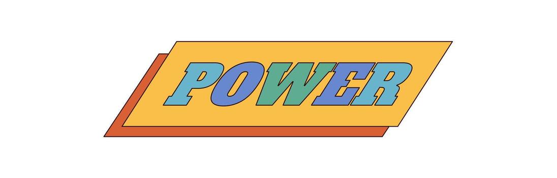 Groovy retro power sticker with pop comic typography and orange, blue label. Y2k groovy element with bold graphic style, ideal for sticker, label, or pop inspired badge use. vector