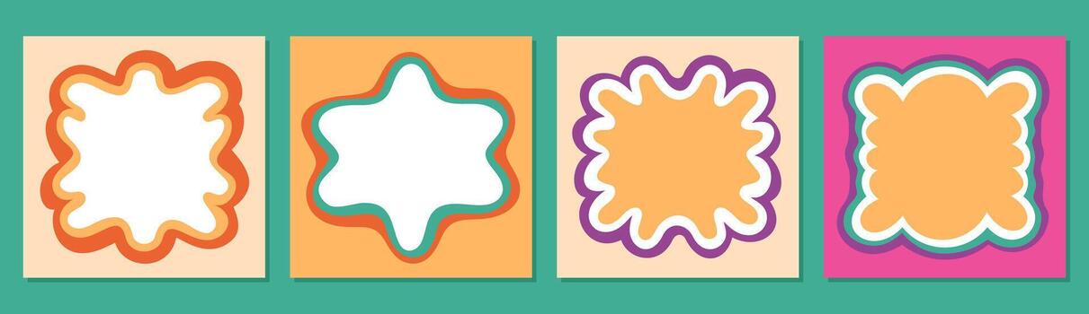 Groovy and funky rectangle frame cartoon set with colorful outline border and retro wavy shape. Y2k style background graphic border create a playful trendy look for modern projects. vector