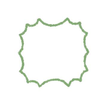 Groovy crayon scallop rectangle border shape with green outline. Retro y2k doodle frame element in abstract chalk style for playful background. Modern graphic accent in creative form. vector