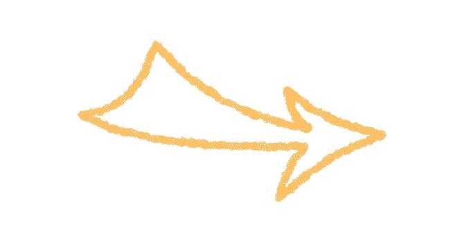 Hand drawn wavy arrow icon created with crayon sketch in bright yellow. Pointer with a squiggle stroke element, bold shape and simple line, isolated accent for modern templates or playful card vector