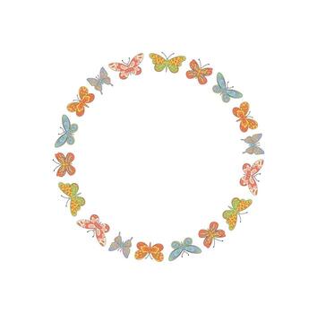Groovy butterfly border in retro floral pattern. Colorful nature circle with frame style and y2k accents. Vintage motif for modern spring themes, perfect for universal and creative vector