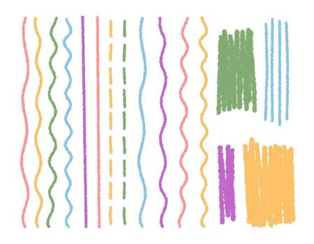 Crayon pastel stripe set in chalk style with rectangle element and underline line highlight. Scribble stroke sketch for colorful art element, modern decoration and abstract pack. vector