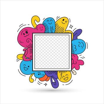 A colorful square frame with cartoon faces and faces vector